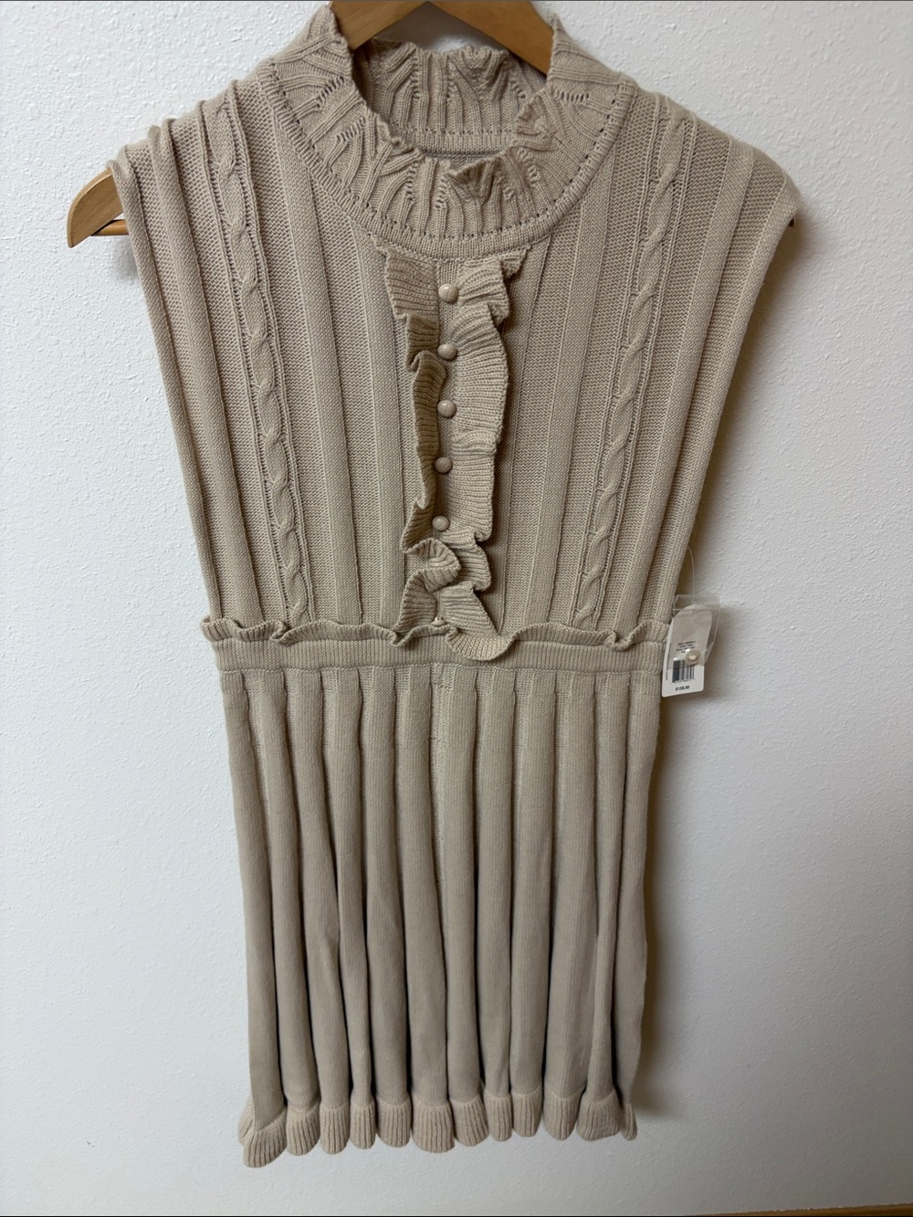 Jessica Simpson beige Knit Ruffle Dress women’s size M, NWT